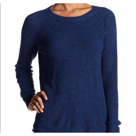 Madewell Jane Waffle Stitch Sweater Wool Alpaca Blend Navy Blue Women’s Large - Picture 1 of 5